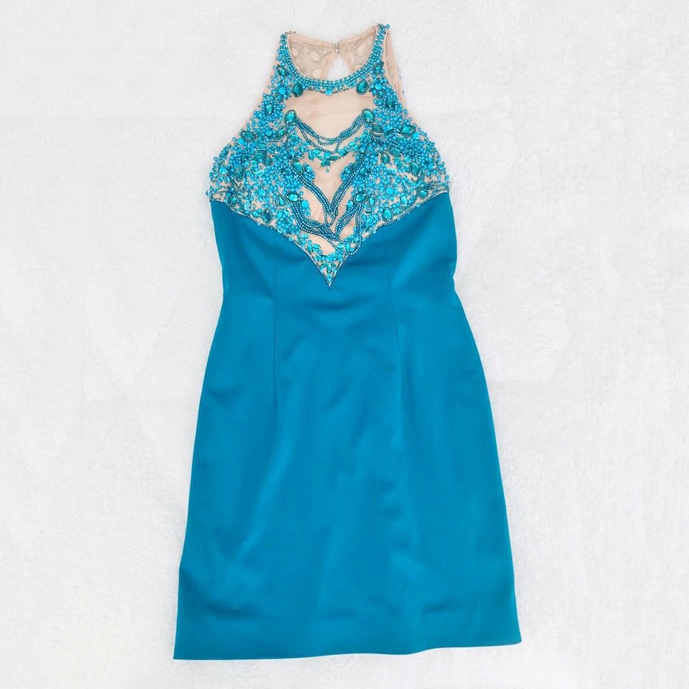 Sherri Hill Teal Aqua Cocktail Dress. Size 4